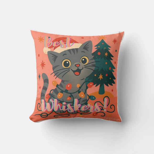 Best Whiskers! Funny Santa Cat Cushion (Front)