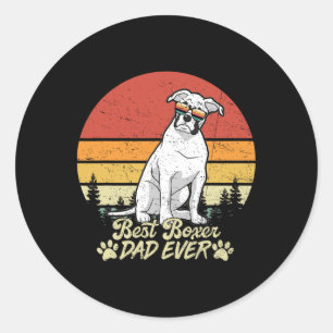 Best White Boxer Dad Ever Vintage Retro Dog Father Classic Round Sticker