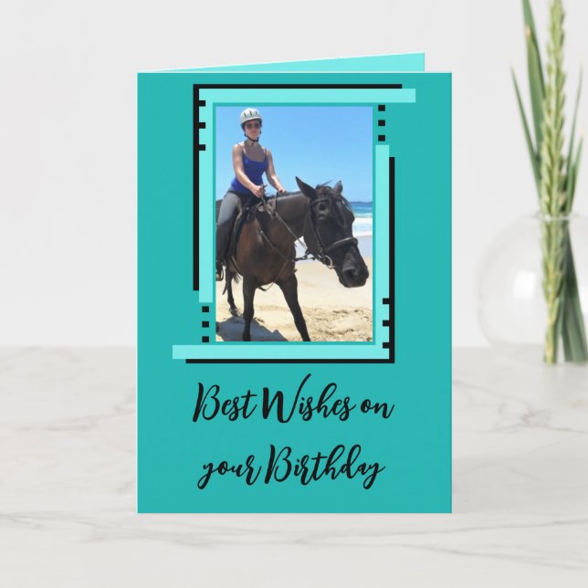 Best wishes add photo turquoise birthday card (Front)