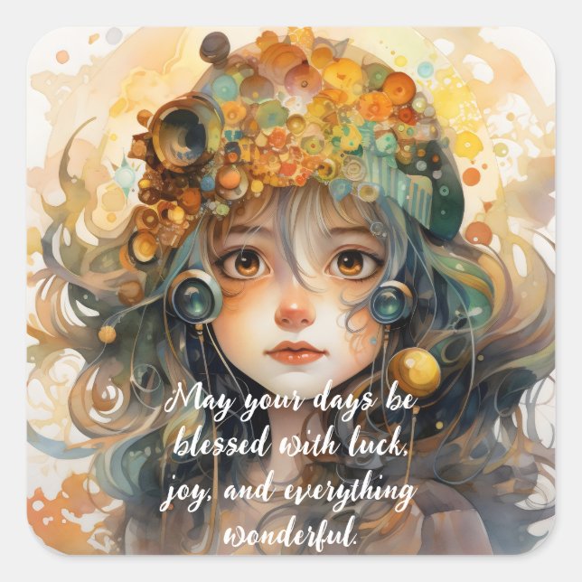 Best wishes and luck Custom text Square Sticker (Front)