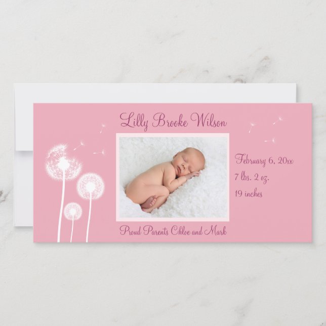 Best Wishes !!! Birth Announcement 2 (pink) (Front)