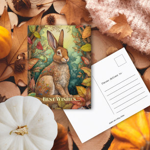 Best Wishes Boho Fall Forest Rabbit Postcard