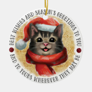 Best Wishes Cat   Double Sided Ceramic Ornament