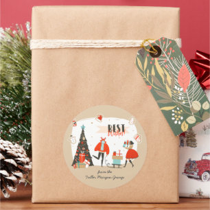 Best Wishes Christmas   Retro Mid-Century Modern Classic Round Sticker