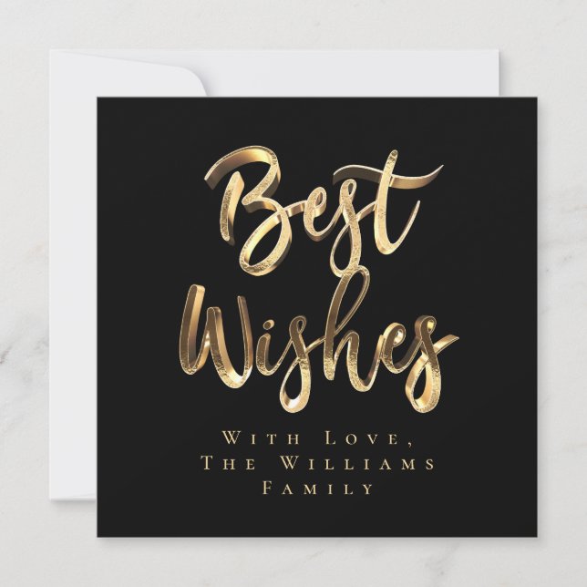 Best Wishes Elegant Black Gold Script Chic Holiday Card (Front)