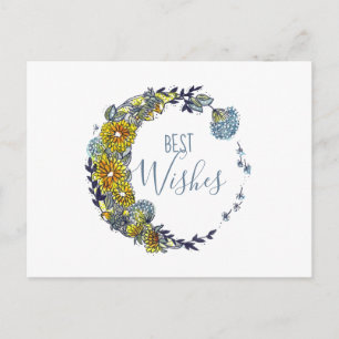 Best Wishes Floral Watercolor Postcard