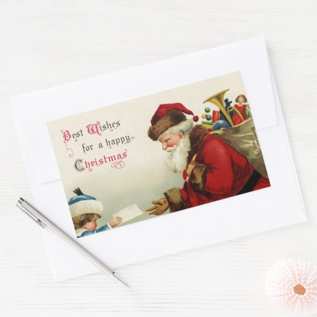Best Wishes for a Happy Christmas Rectangular Rect Sticker (Envelope)