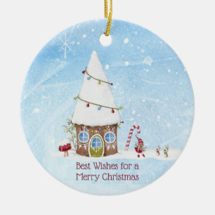 Best Wishes Gnome Scene Personalised Christmas Ceramic Ornament