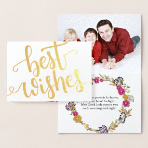 Best Wishes Gold Foil scripted text family photo Foil Card
