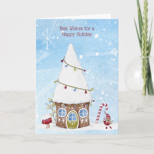 Best Wishes Happy Holiday Gnome Home Custom Card (Front)