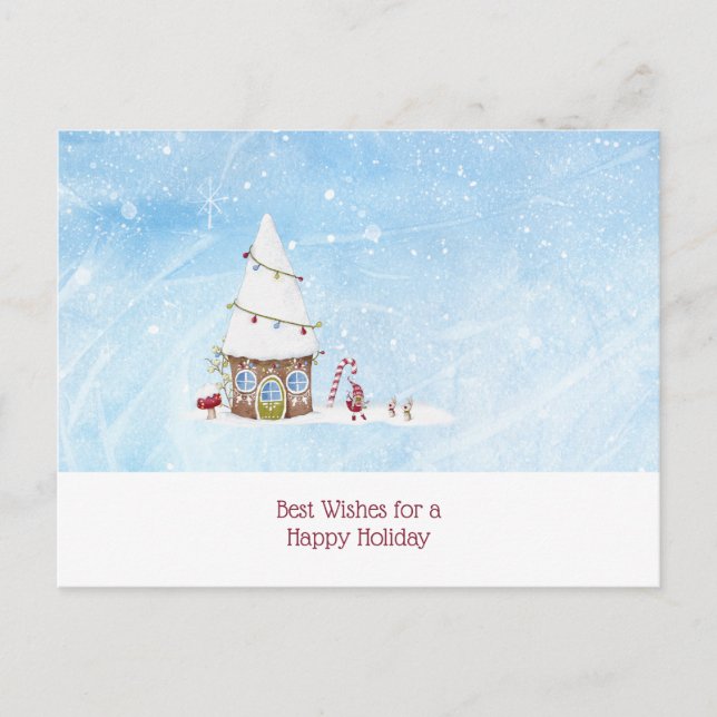Best Wishes Happy Holiday Gnome Home Postcard (Front)