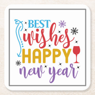 Best Wishes Happy New Year Design-80967 Square Paper Coaster