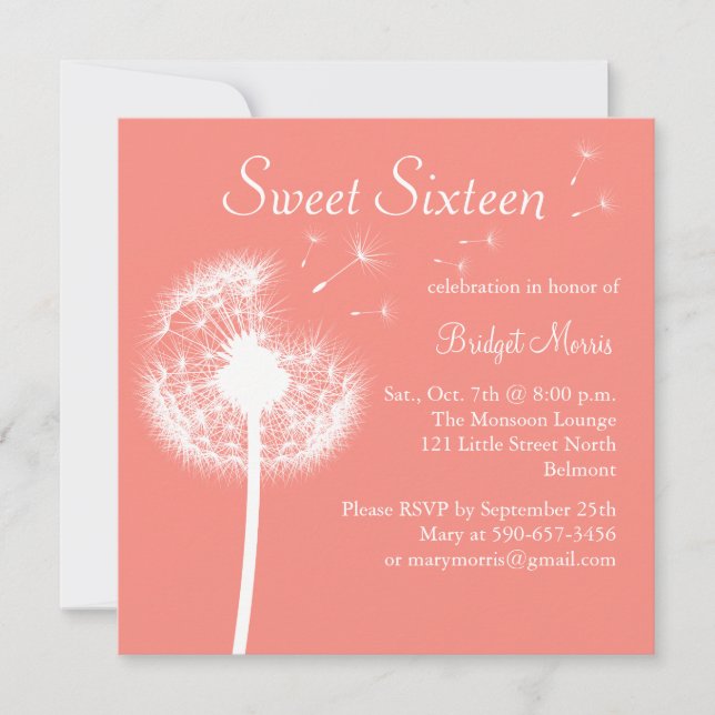 Best Wishes! in Coral Sweet Sixteen Invitation (Front)