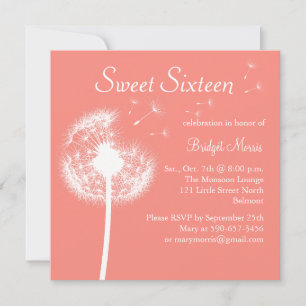 Best Wishes! in Coral Sweet Sixteen Invitation