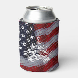 Best Wishes Merry Christmas United States Flag Art Can Cooler