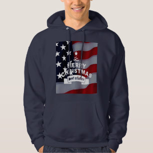 Best Wishes Merry Christmas United States Flag Art Hoodie
