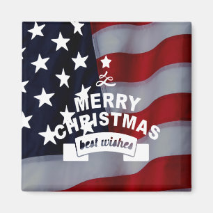 Best Wishes Merry Christmas United States Flag Art Magnet