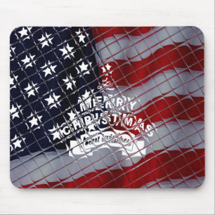 Best Wishes Merry Christmas United States Flag Art Mouse Pad