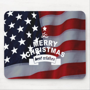 Best Wishes Merry Christmas United States Flag Art Mouse Pad