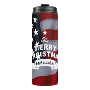 Best Wishes Merry Christmas United States Flag Art Thermal Tumbler
