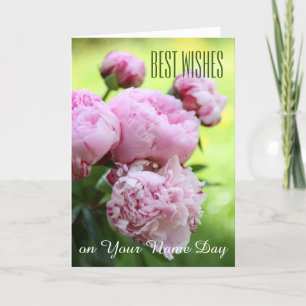 Best wishes, name day card pink peonies