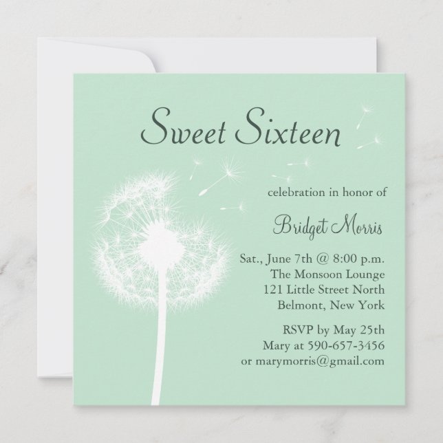 Best Wishes! on Mint Sweet Sixteen Invitation (Front)