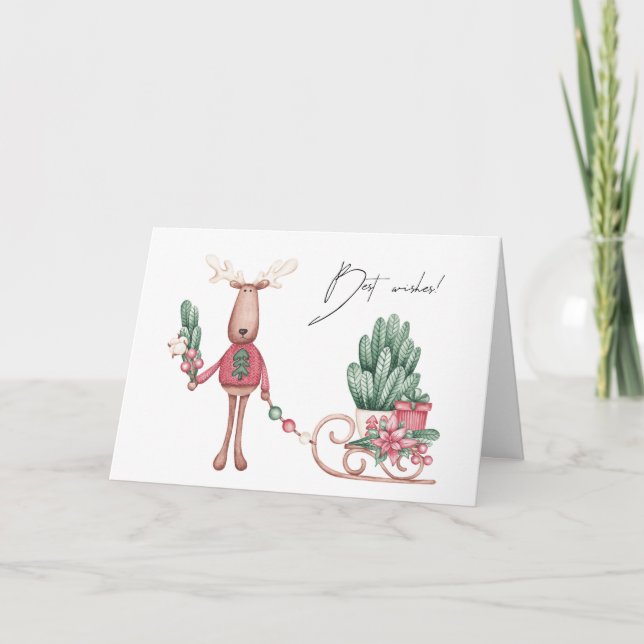  Best Wishes Reindeer and Pine Boughs Card (Front)