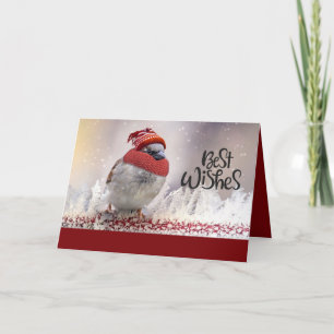 Best Wishes Sparrow With Hat Holiday Card