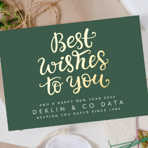 Best Wishes to you Green Happy New Year Gold Foil Holiday Card