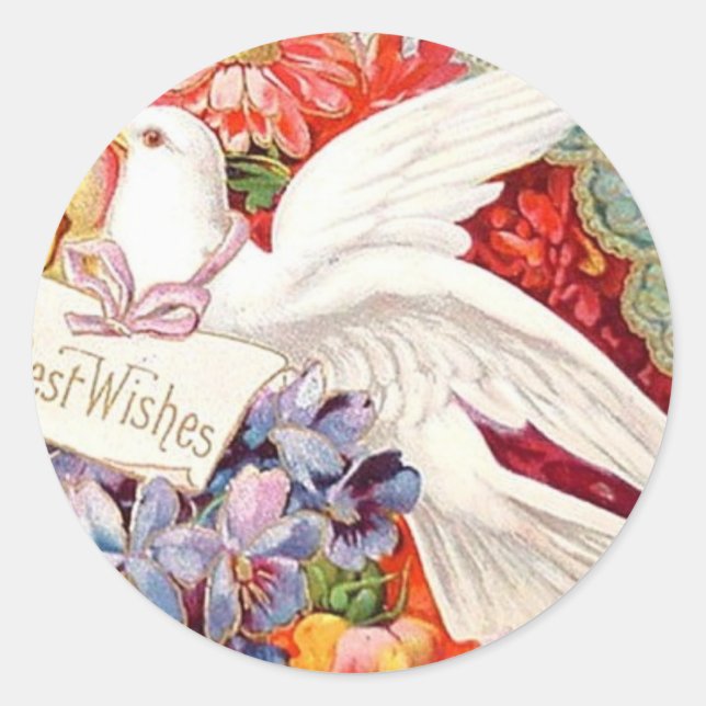 Best Wishes Victorian Dove Wedding Birthday Classic Round Sticker (Front)