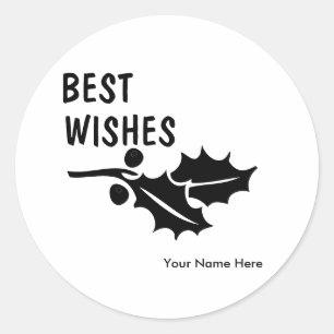 Best Wishes With Two Holly Leaves Classic Round Sticker