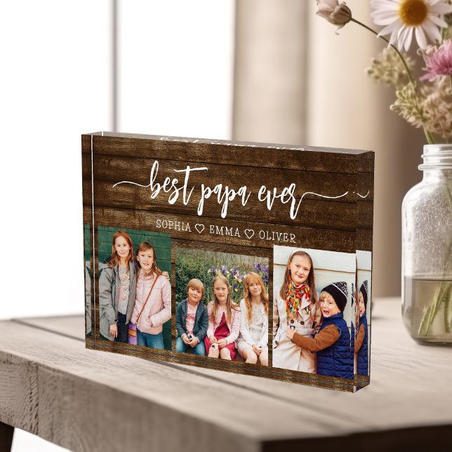 Best Wood Papa Grandpa Grandchildren Photo Collage Block (Creator Uploaded)