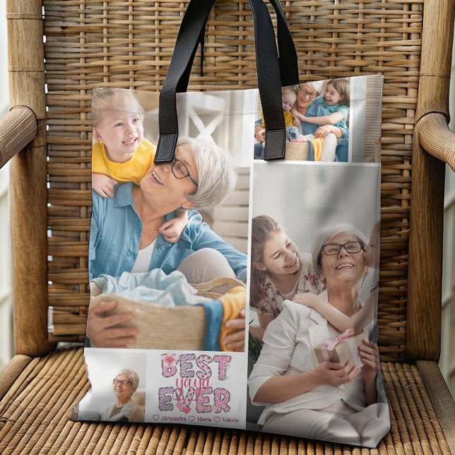 Best Yaya Ever Floral 4 Photo Collage Tote Bag (Creator Uploaded)