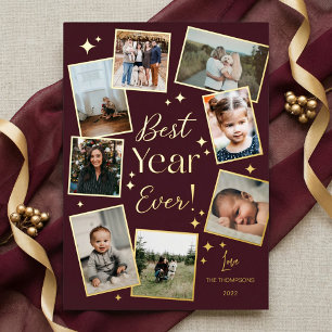 Best Year Ever! 8 Family Photo Scrapbook Collage Foil Holiday Card