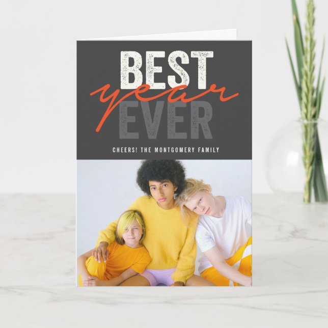Best Year Ever Handwriting Script Modern Photo Holiday Card (Front)