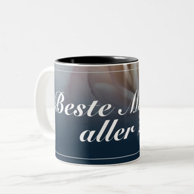 Beste Mutter aller Zeiten mit großer rosa Rose Two-Tone Coffee Mug (Front Left)