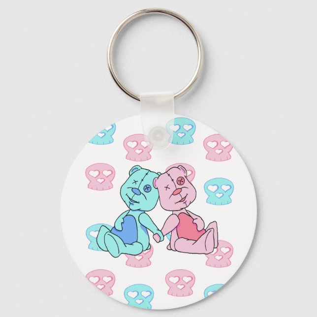 Bestest Best pink blue skulls Key Ring (Front)