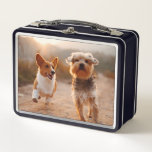 Bestfriend Cute Puppies Metal Lunch Box<br><div class="desc">Beautiful photography of corgi and shih tzu dog happy playing</div>