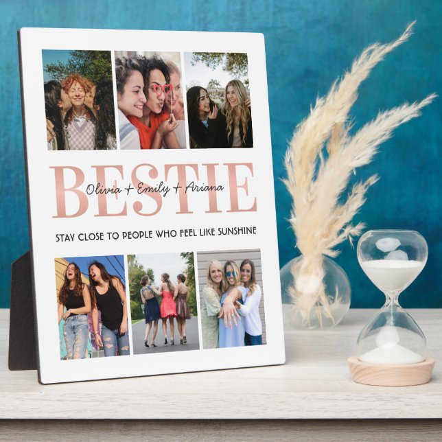 Bestie Best Friend White Photo Collage Plaque (Side)
