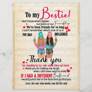 Bestie Gifts Letter To My Bestie Thank You Custom Letterhead