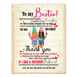 Bestie Gifts   Letter To My Bestie Thank You Photo Print
