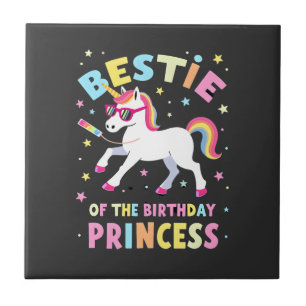 Bestie of the Birthday Princess Girl Dabbing Unico Ceramic Tile