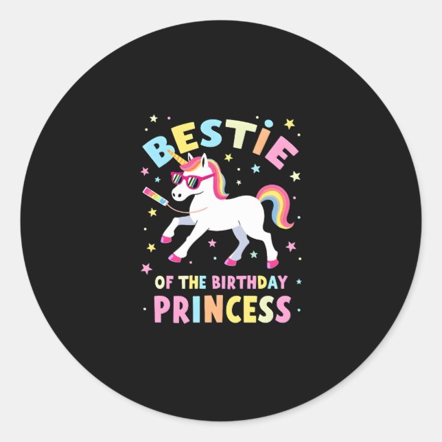 Bestie of the Birthday Princess Girl Dabbing Unico Classic Round Sticker (Front)