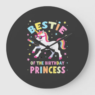 Bestie of the Birthday Princess Girl Dabbing Unico Large Clock