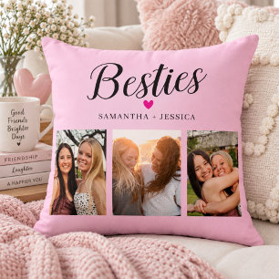 BESTIE Pink Photo Collage & Names Cushion