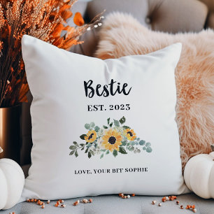Bestie Pretty Rustic Sunflower and Names Cushion