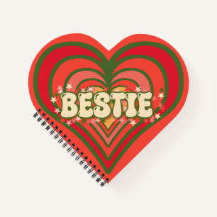 Bestie Retro Orange Groove Heart Spiral Notebook