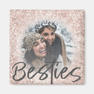 Bestie Rose Gold Glitter Sparkle Photo  Magnet