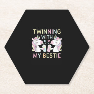 Bestie Twin Sister Unicorn Matching Birthday Party Paper Coaster