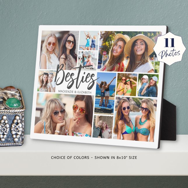 Besties 11 Photo Collage Modern Script Plaque (Creator Uploaded)